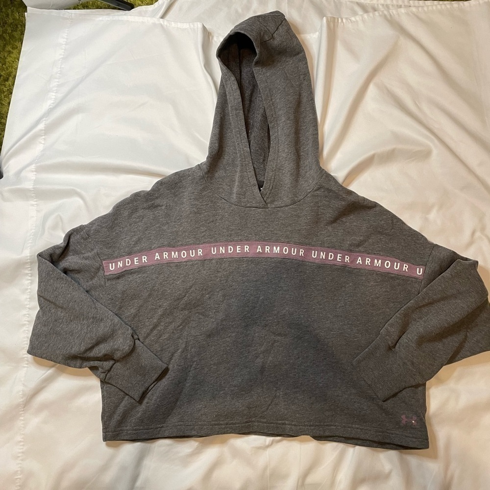 Under Armour size XS gray/purple crop top hoodie